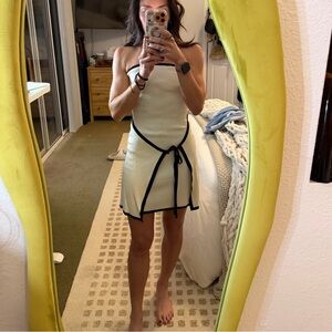 Cream wrap Dress with Black Trim